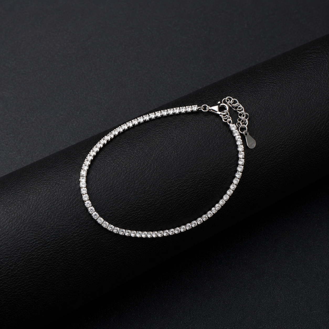 Silver Diamond Tennis Bracelet with Heart Charm