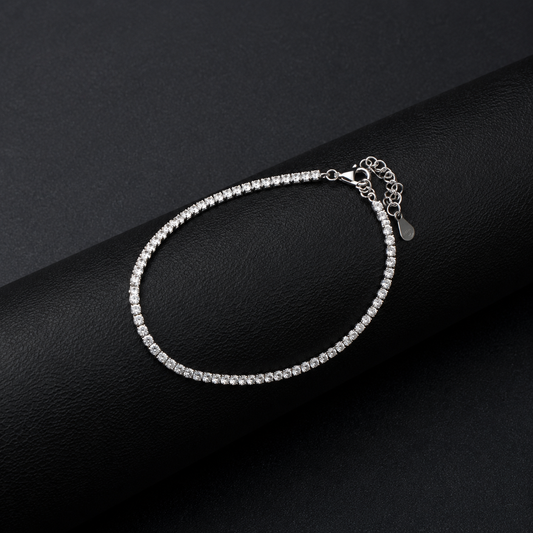 Silver Diamond Tennis Bracelet with Heart Charm