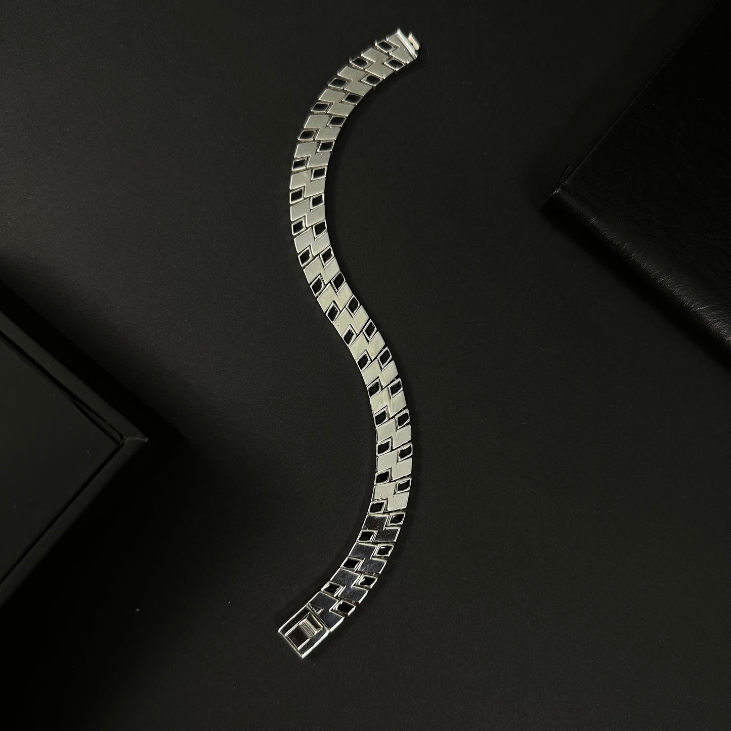 Men’s Silver Black Ceramic Matrix Link Bracelet