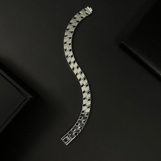 Men’s Silver Black Ceramic Matrix Link Bracelet