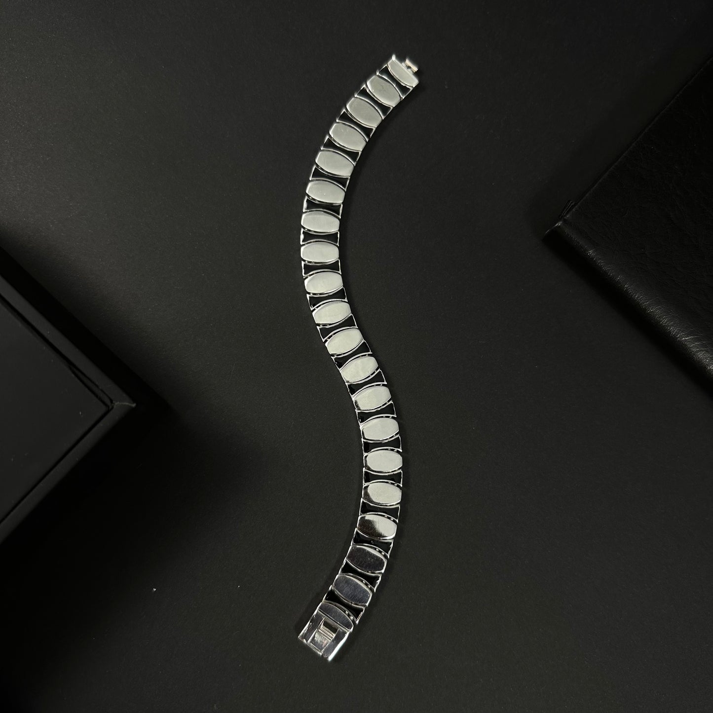 Men’s Silver Black Ceramic Eclipse Link Bracelet