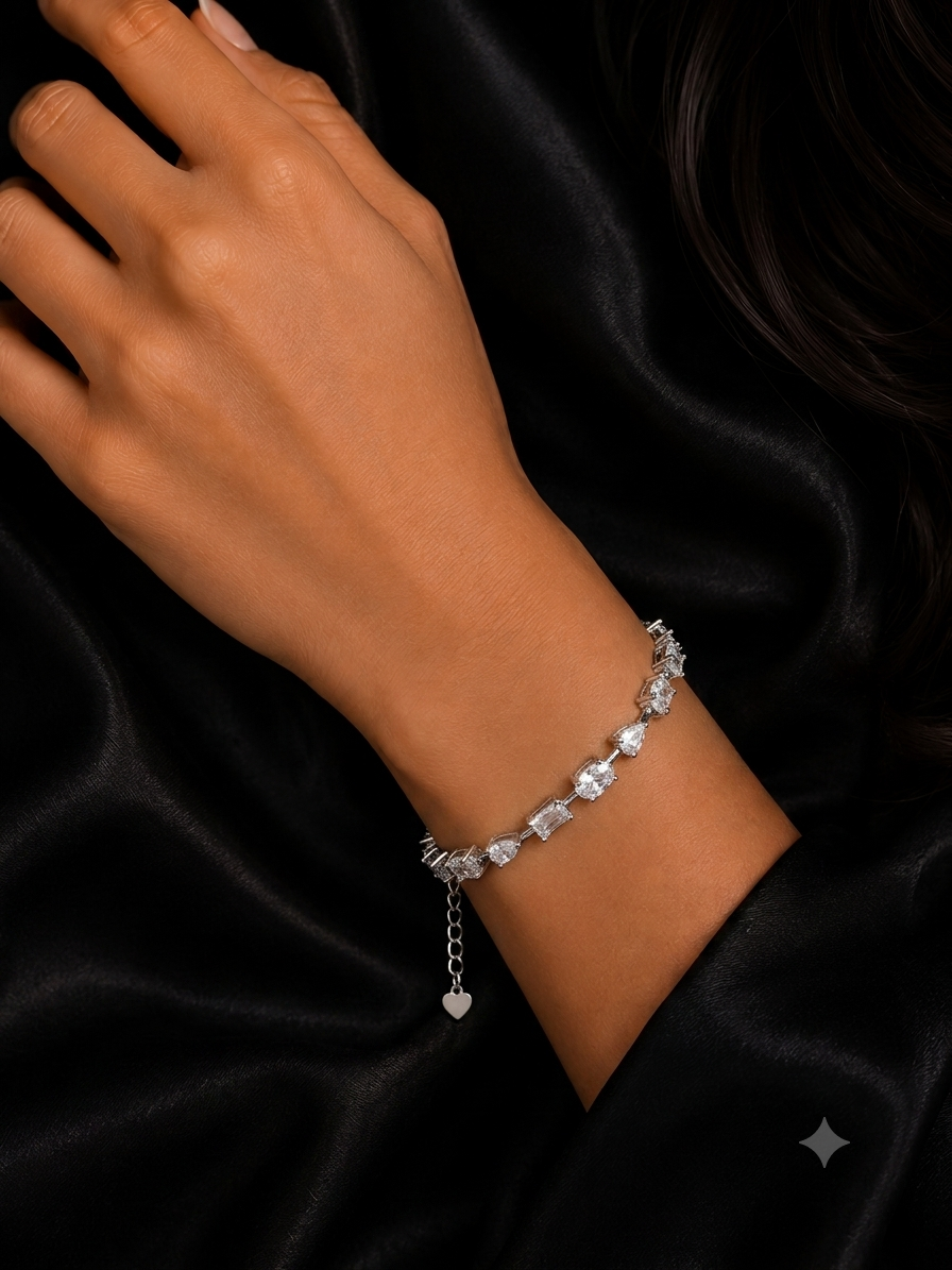 Silver Diamond Baguette Bracelet