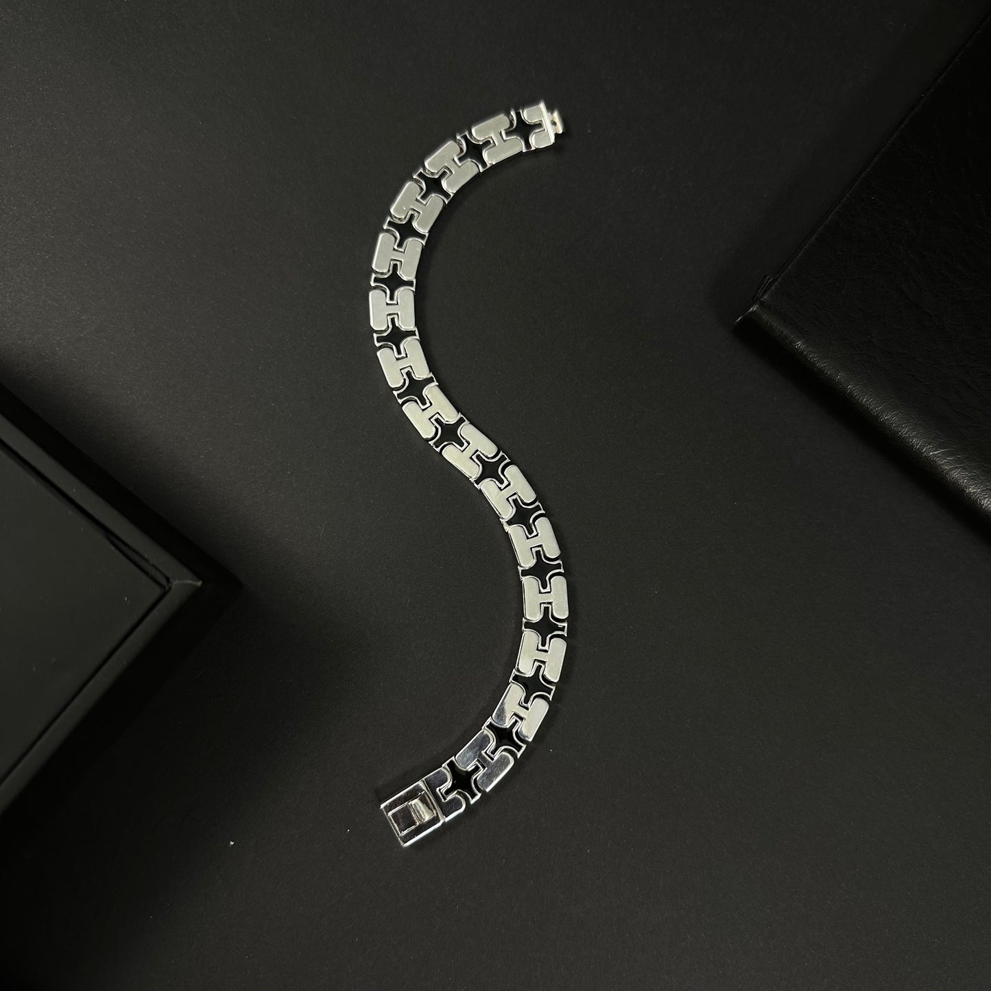 Men’s Silver Black Ceramic Fusion Link Bracelet