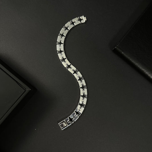Men’s Silver Black Ceramic Fusion Link Bracelet