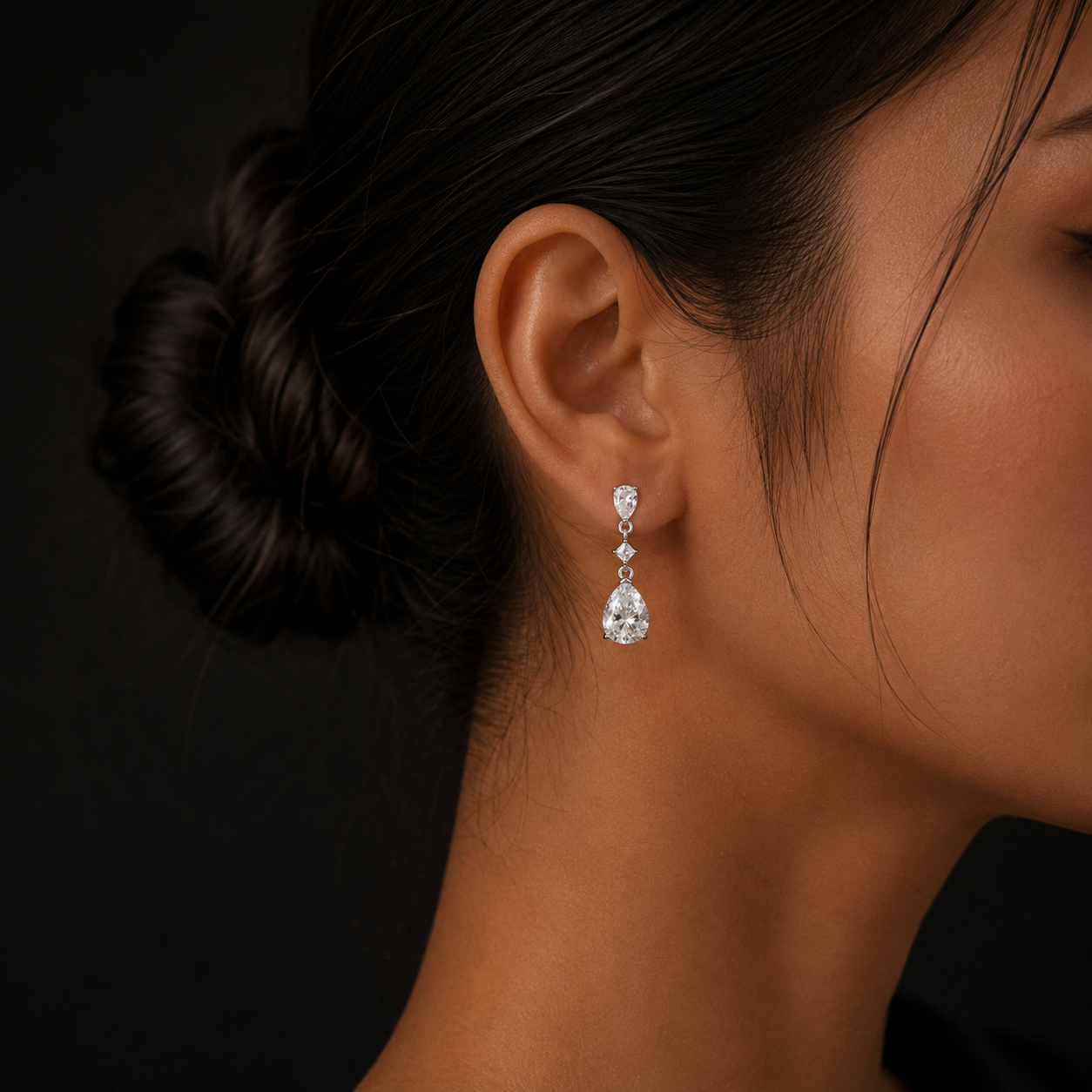 Silver Pear Cut Diamond Drop Earrings for Women