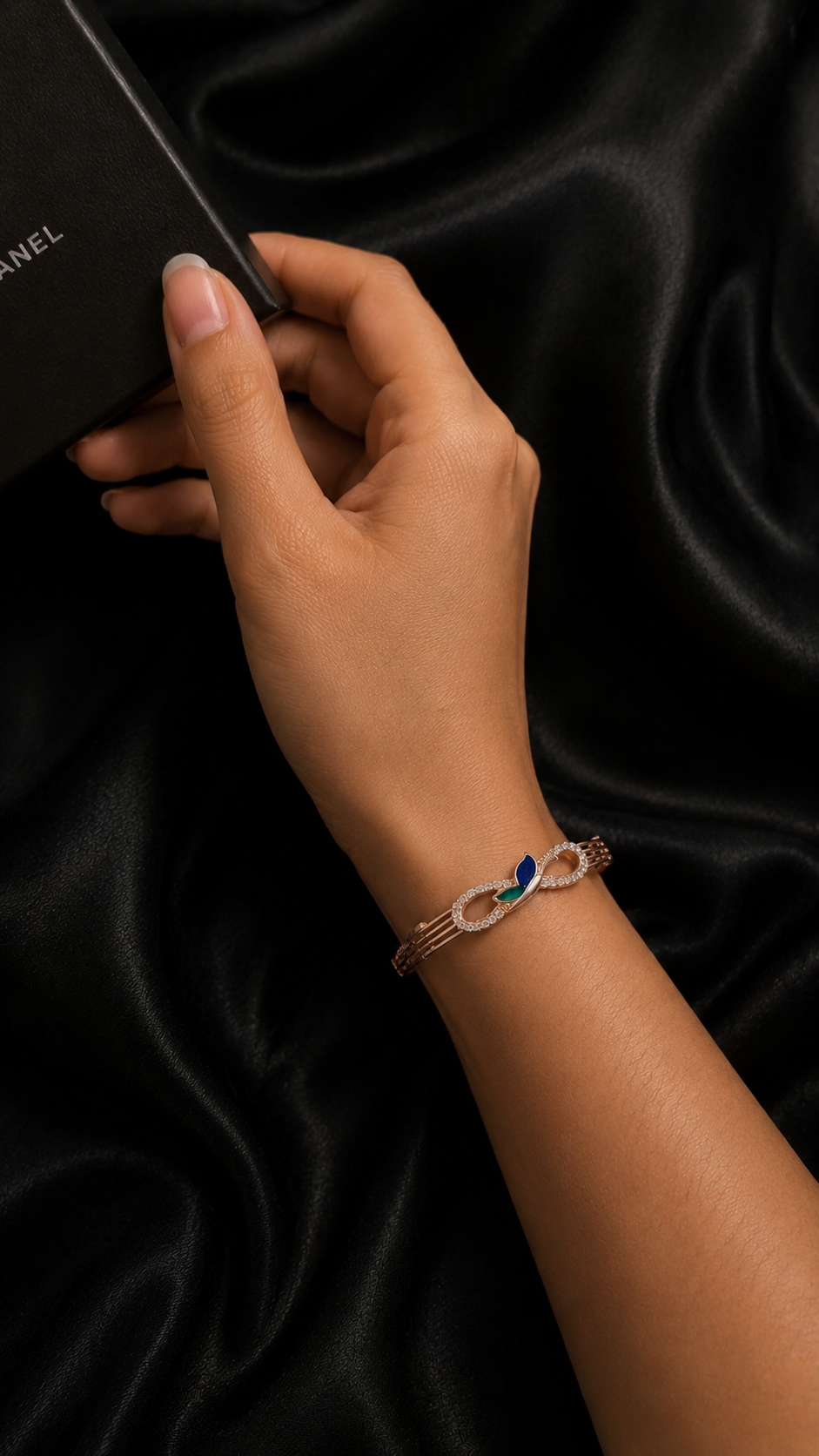 Silver Rose Gold Infinity Diamond Bracelet