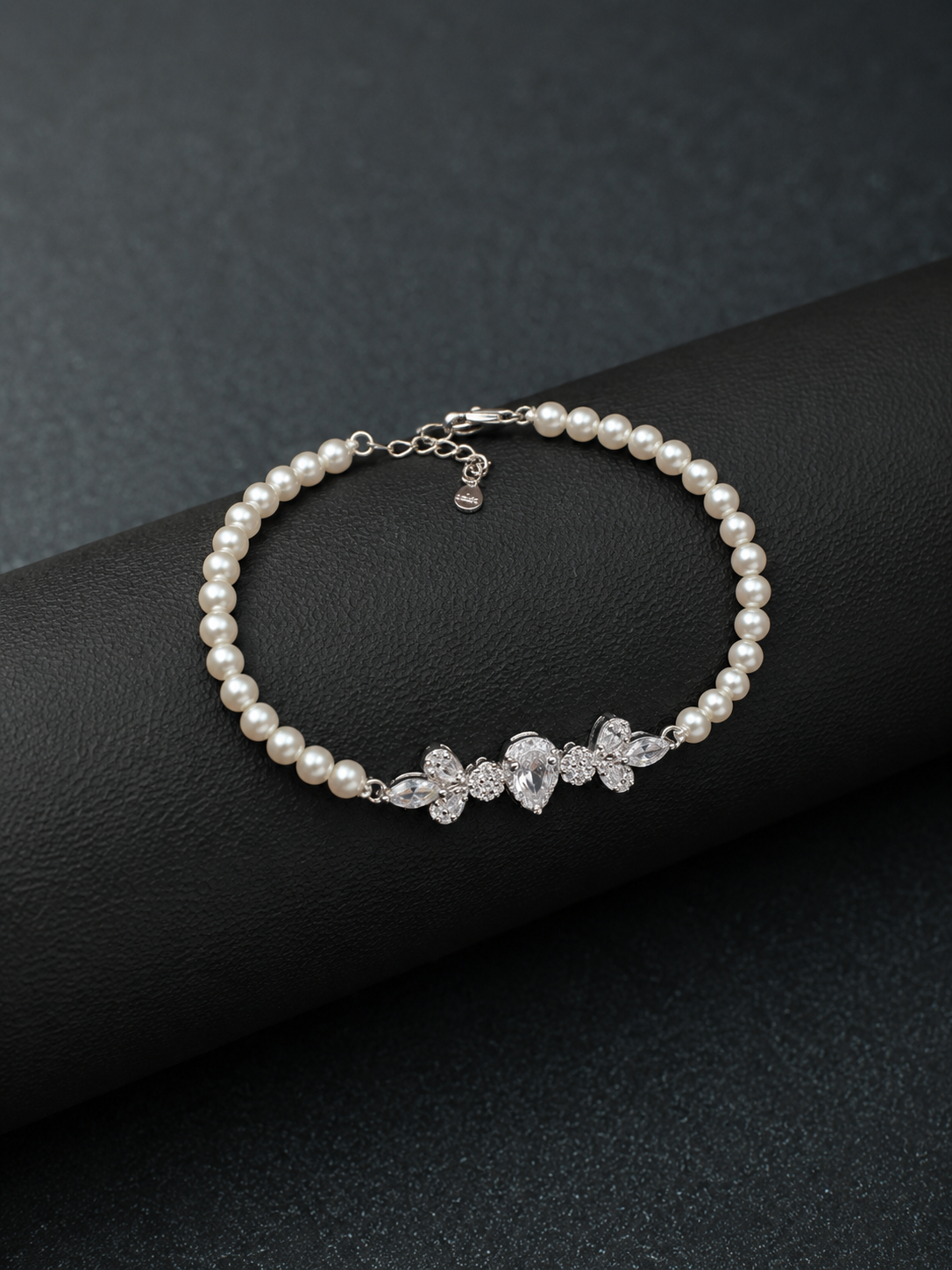 Silver Pearl Diamond Floral Bracelet