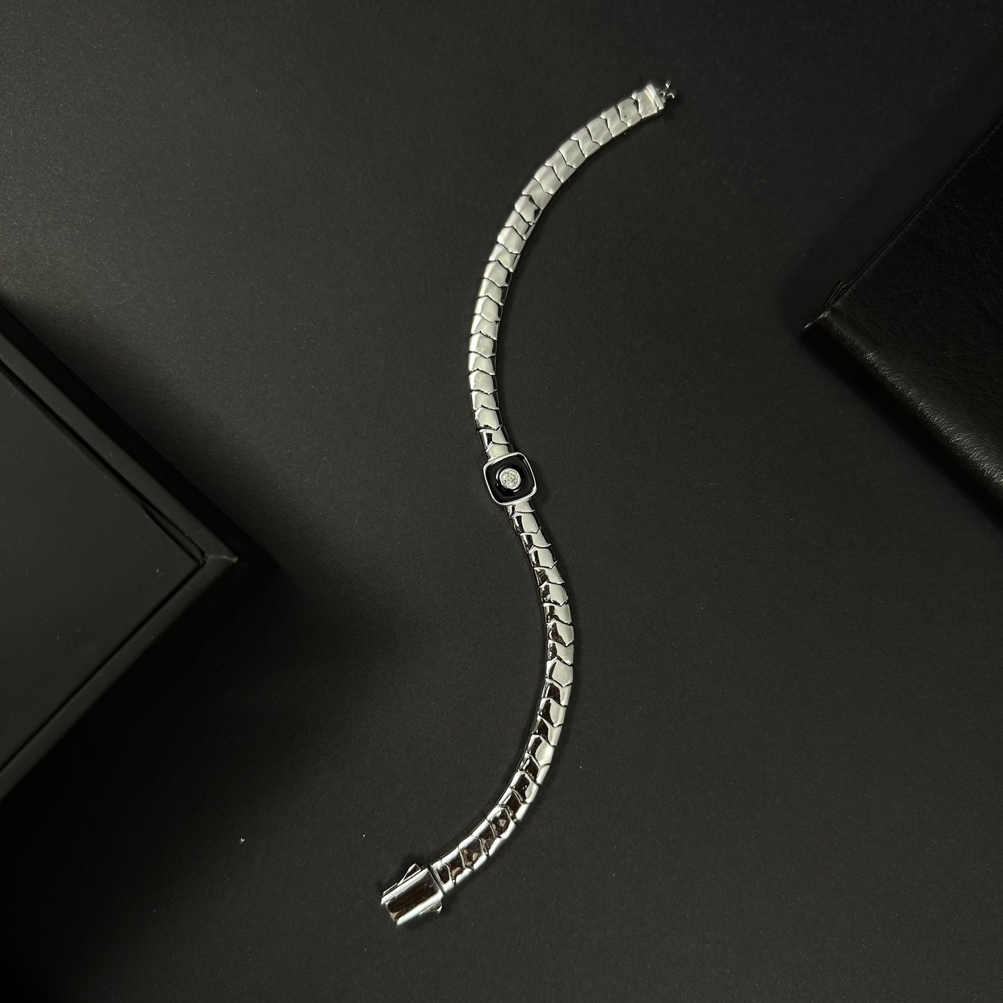 Men’s Silver Black Ceramic Solitaire Accent Bracelet