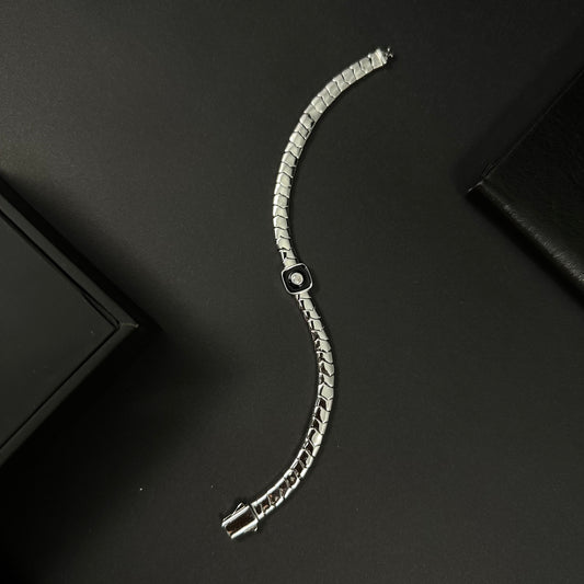 Men’s Silver Black Ceramic Solitaire Accent Bracelet