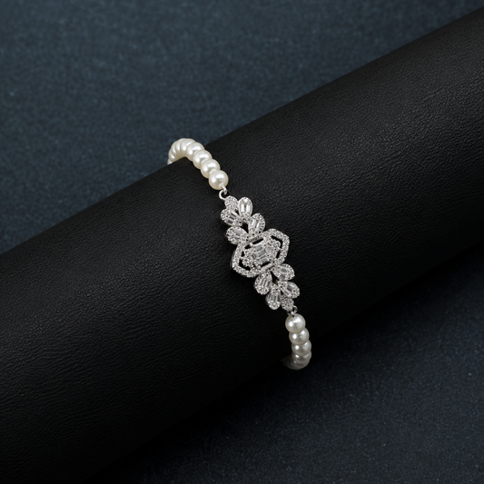 Loose Silver Pearl Diamond Bracelet