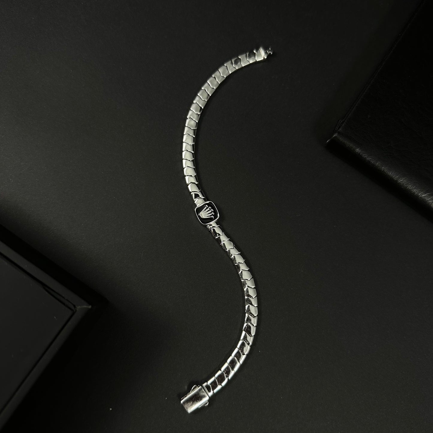 Men’s Silver Black Ceramic Signature Crest Bracelet