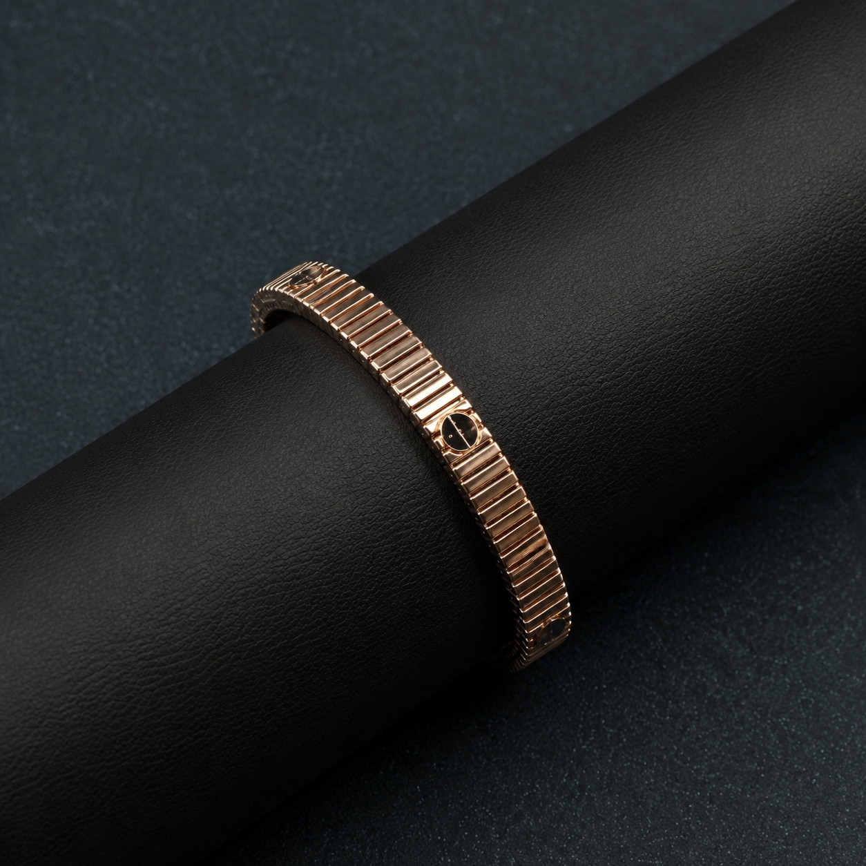 Men’s Silver & Rose Gold Ridge Kada Bracelet