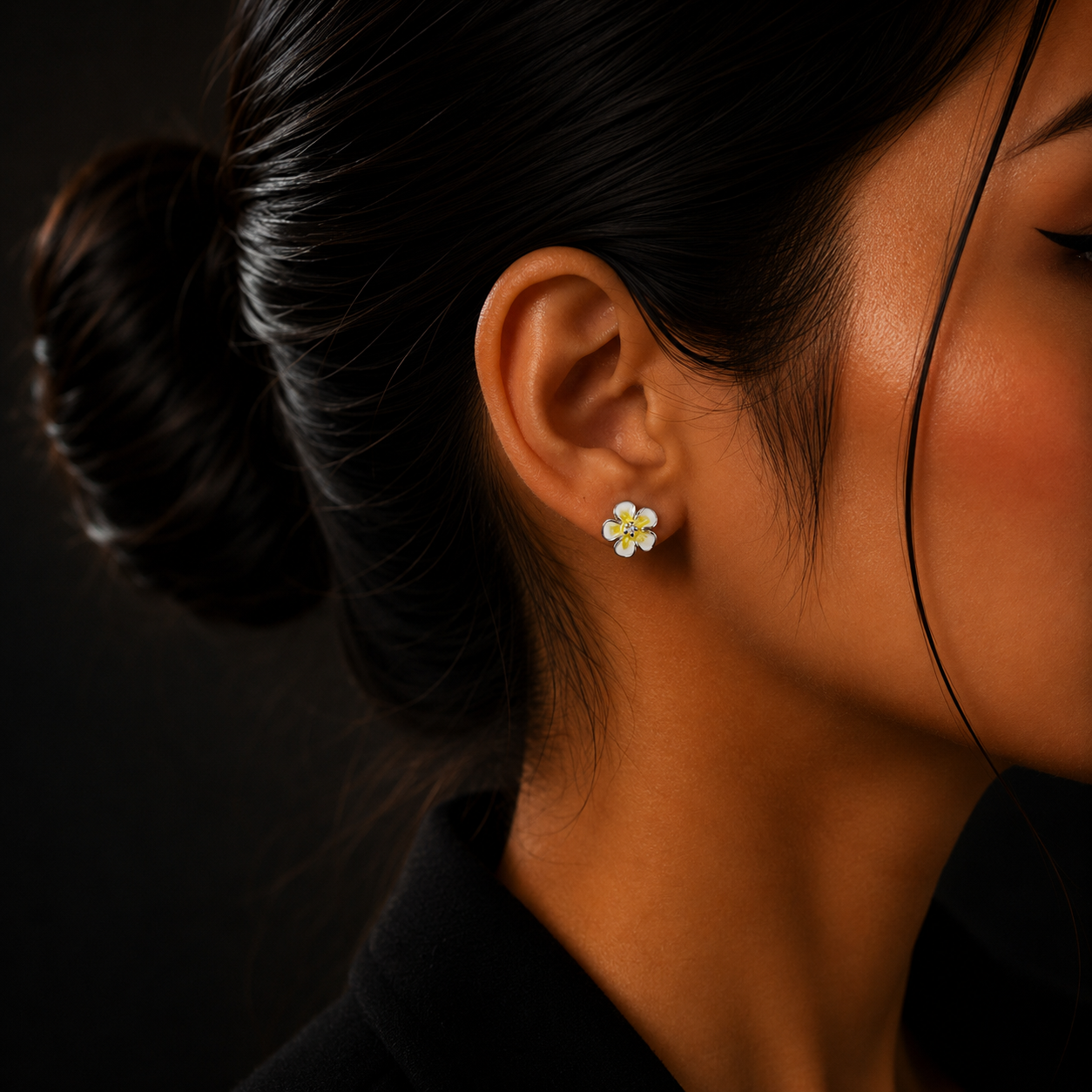 Silver White & Yellow Flower Stud Earrings for Women