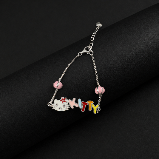 Silver Cartoon Kitty Bracelet for Kids
