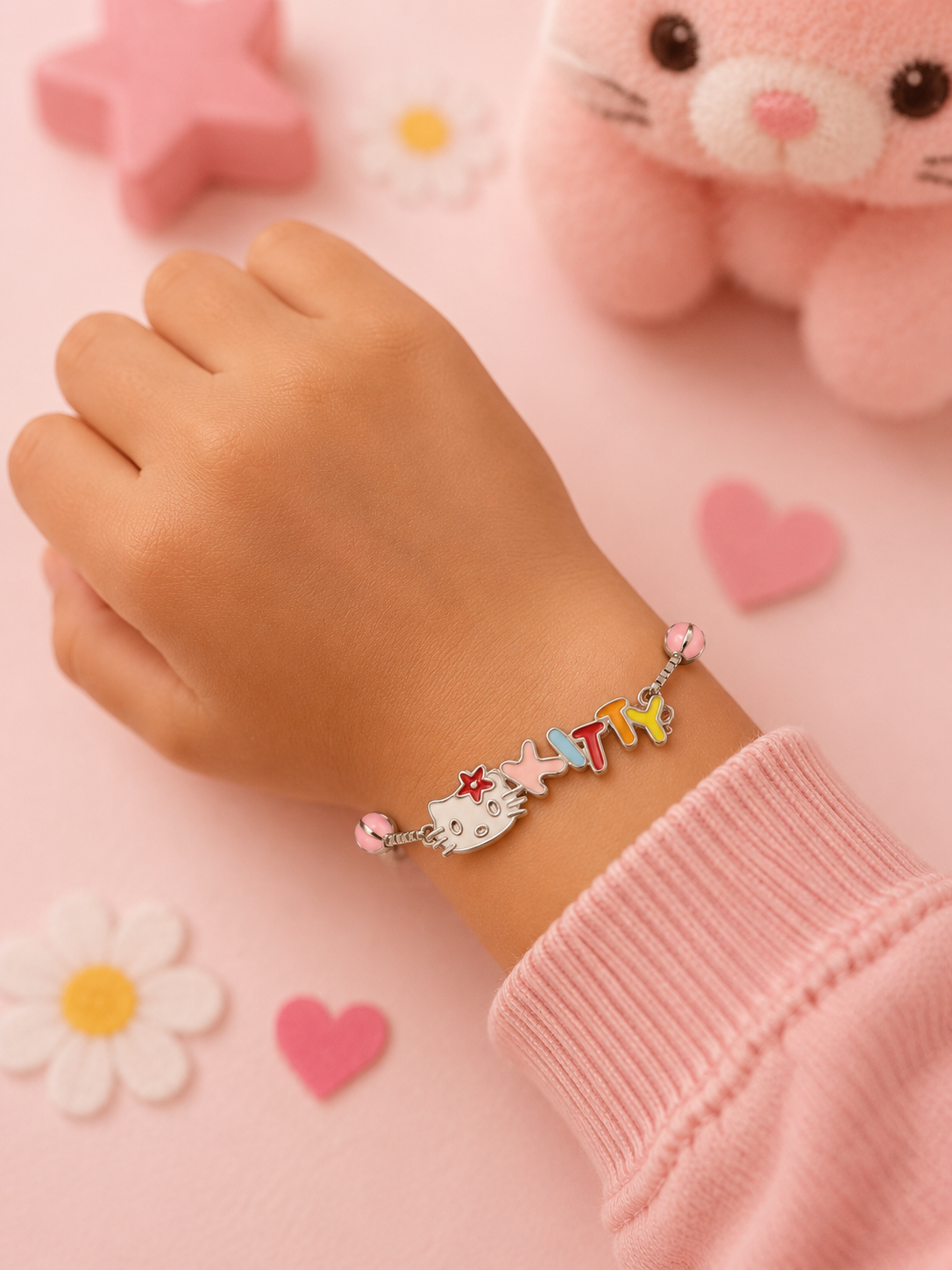 Silver Cartoon Kitty Bracelet for Kids