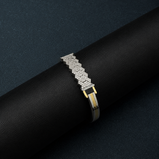 Imperial Ridge Silver & Gold Diamond Kada Bracelet for Men