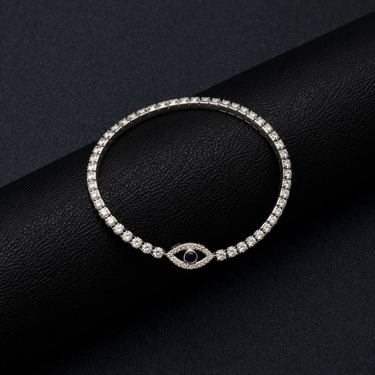 Silver Diamond Stretchable Evil Eye Bracelet