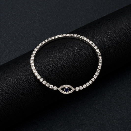 Silver Diamond Stretchable Evil Eye Bracelet