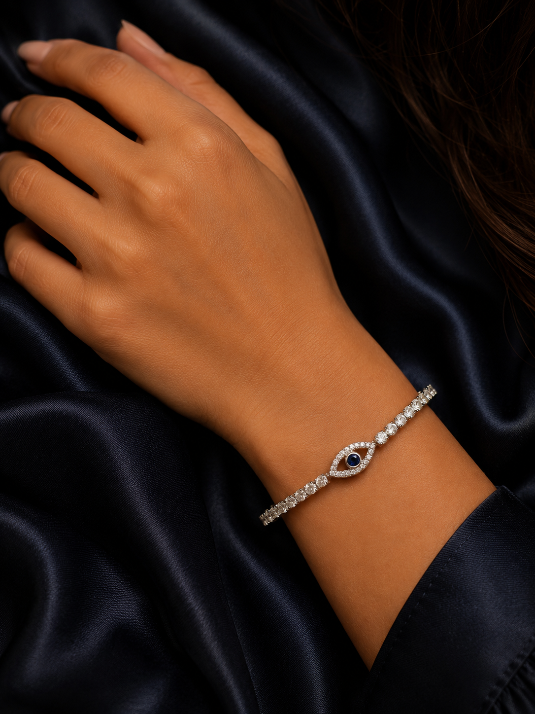 Silver Diamond Stretchable Evil Eye Bracelet