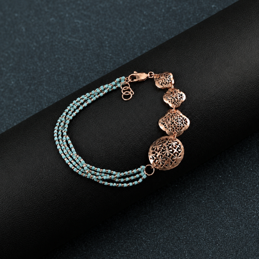 Silver Rose Gold Half Blue Moti Bracelet
