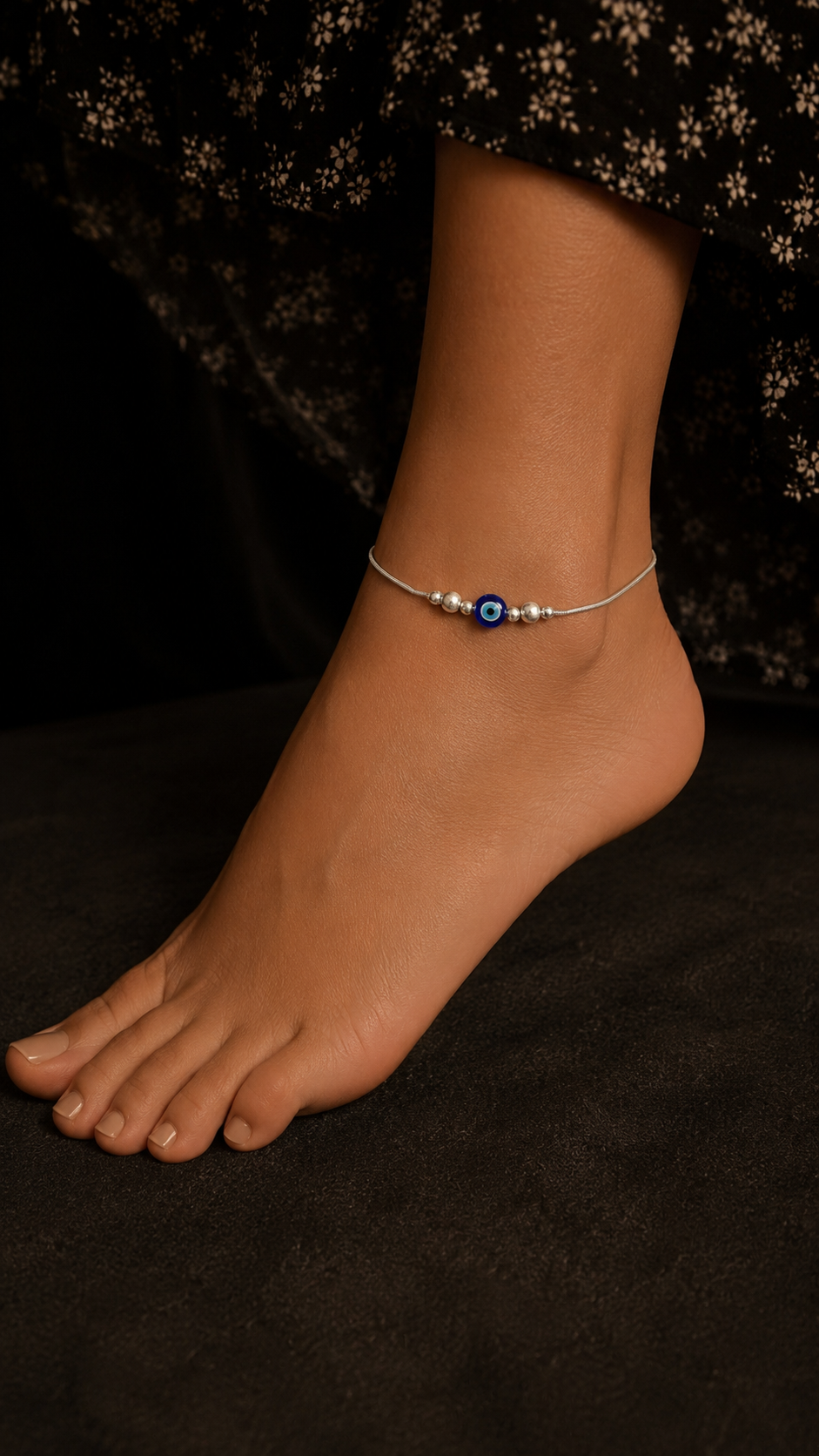 Silver Evil Eye Loose Anklet