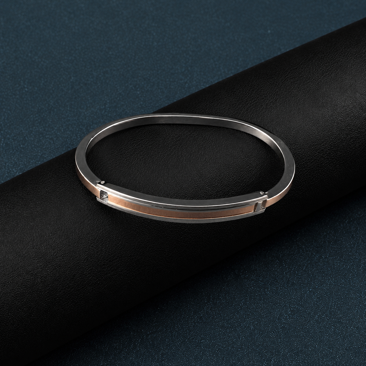 Silver Rose Gold Kada Style Bracelet