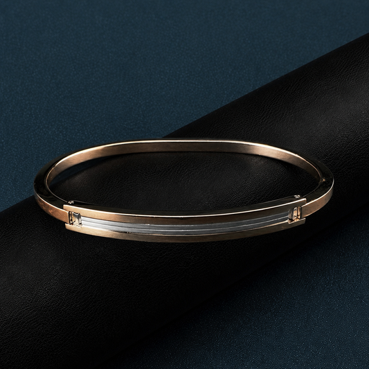 Silver Rose Gold Kada Style Bracelet