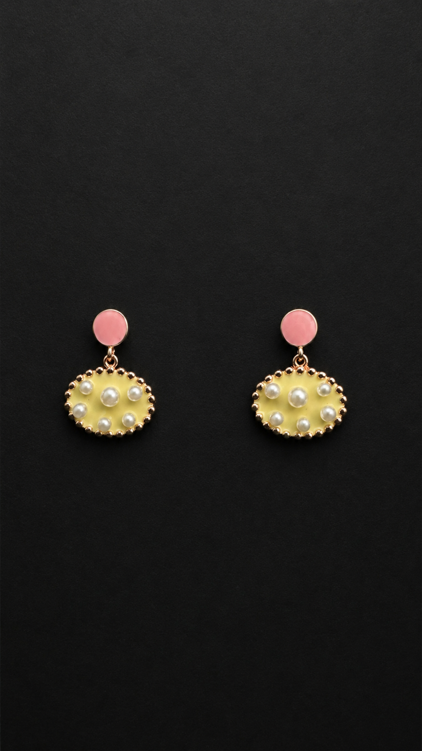 Silver Yellow Pearl Drop Stud Earrings