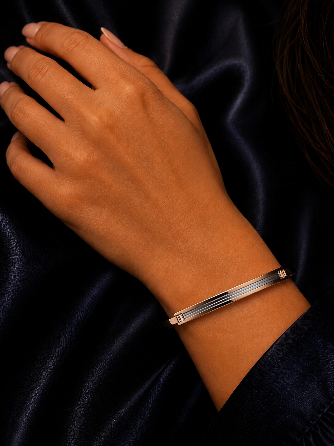 Silver Rose Gold Kada Style Bracelet