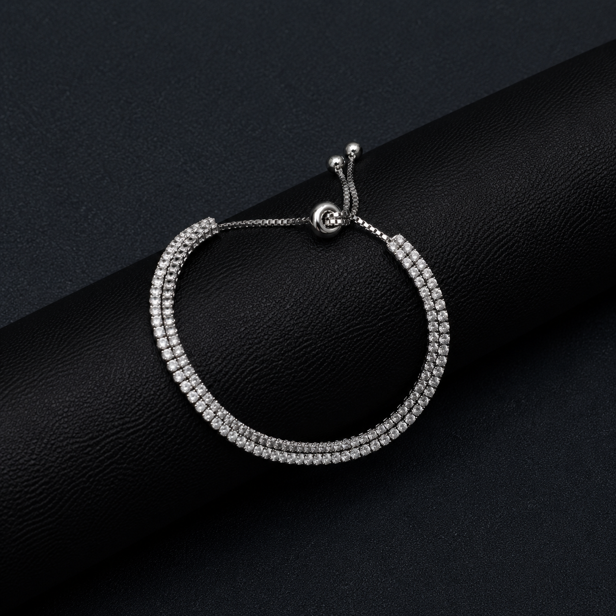 Silver Double Line Adjustable Diamond Bracelet