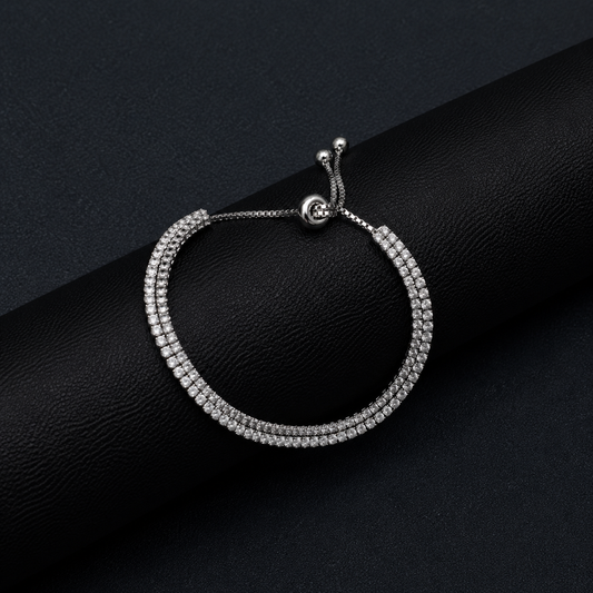 Silver Double Line Adjustable Diamond Bracelet