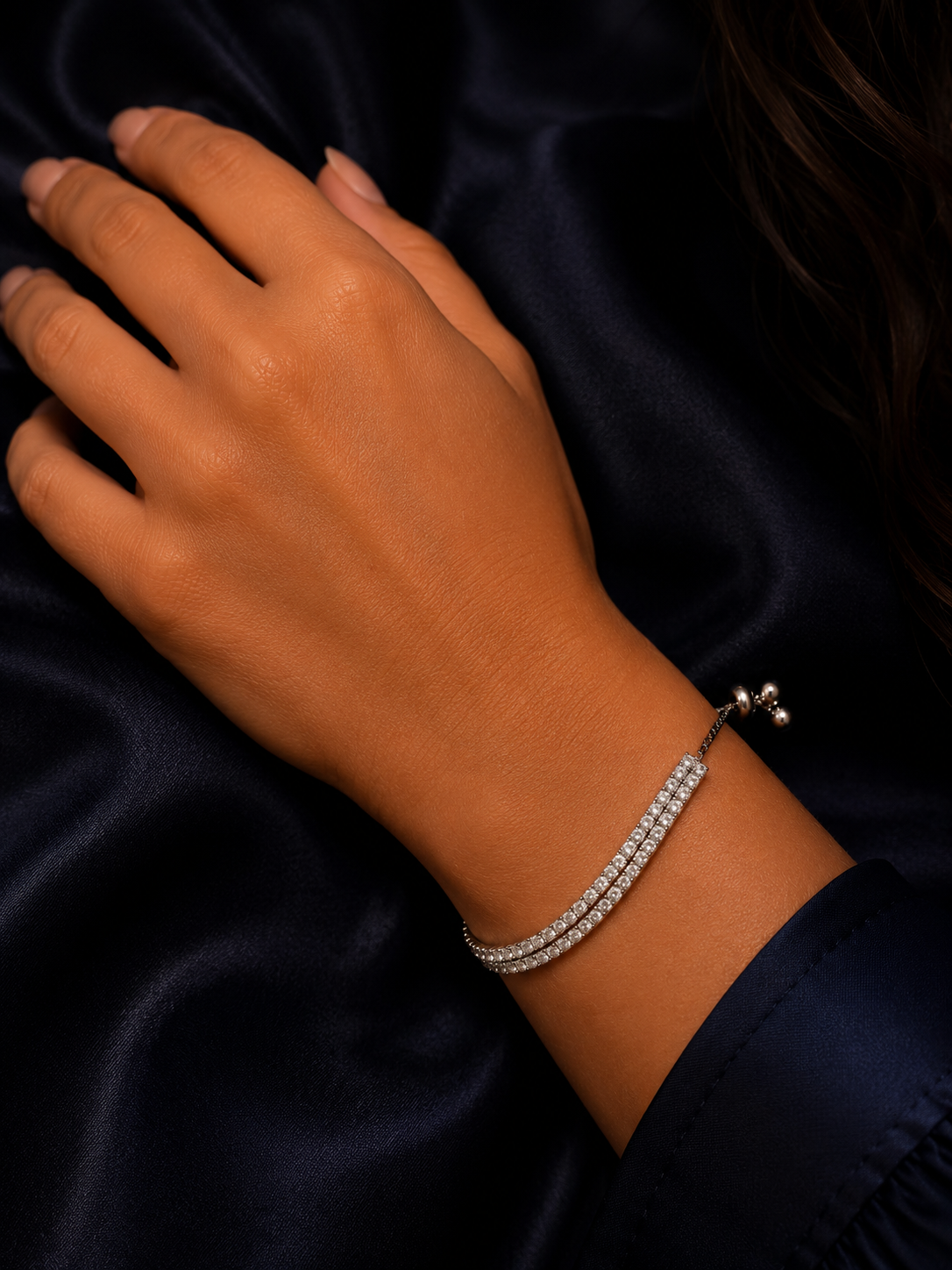 Silver Double Line Adjustable Diamond Bracelet