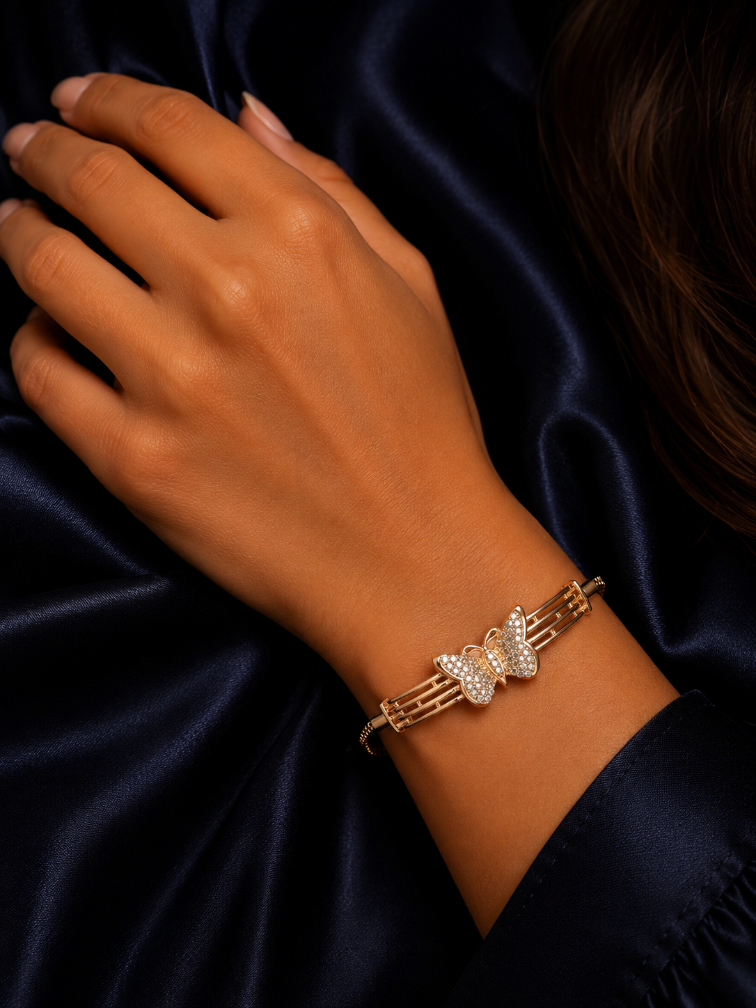 Silver Rose Gold Butterfly Diamond Bracelet