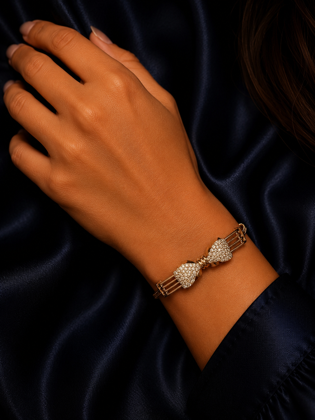 Silver Rose Gold Bow Diamond Bracelet