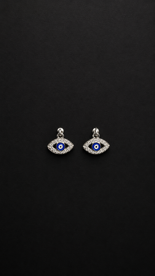 Silver Evil Eye Top Ear Piercing Earrings