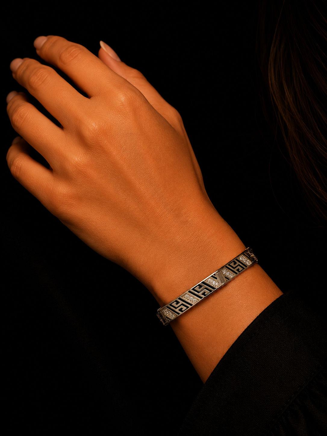 Silver Rose Gold Diamond Kada Bracelet