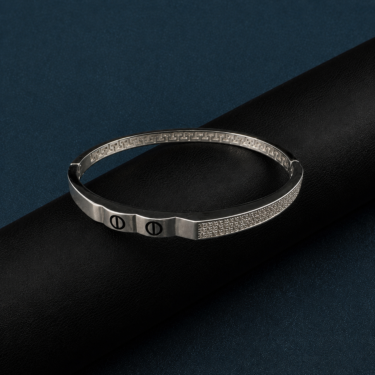 Silver Diamond Kada Style Bracelet