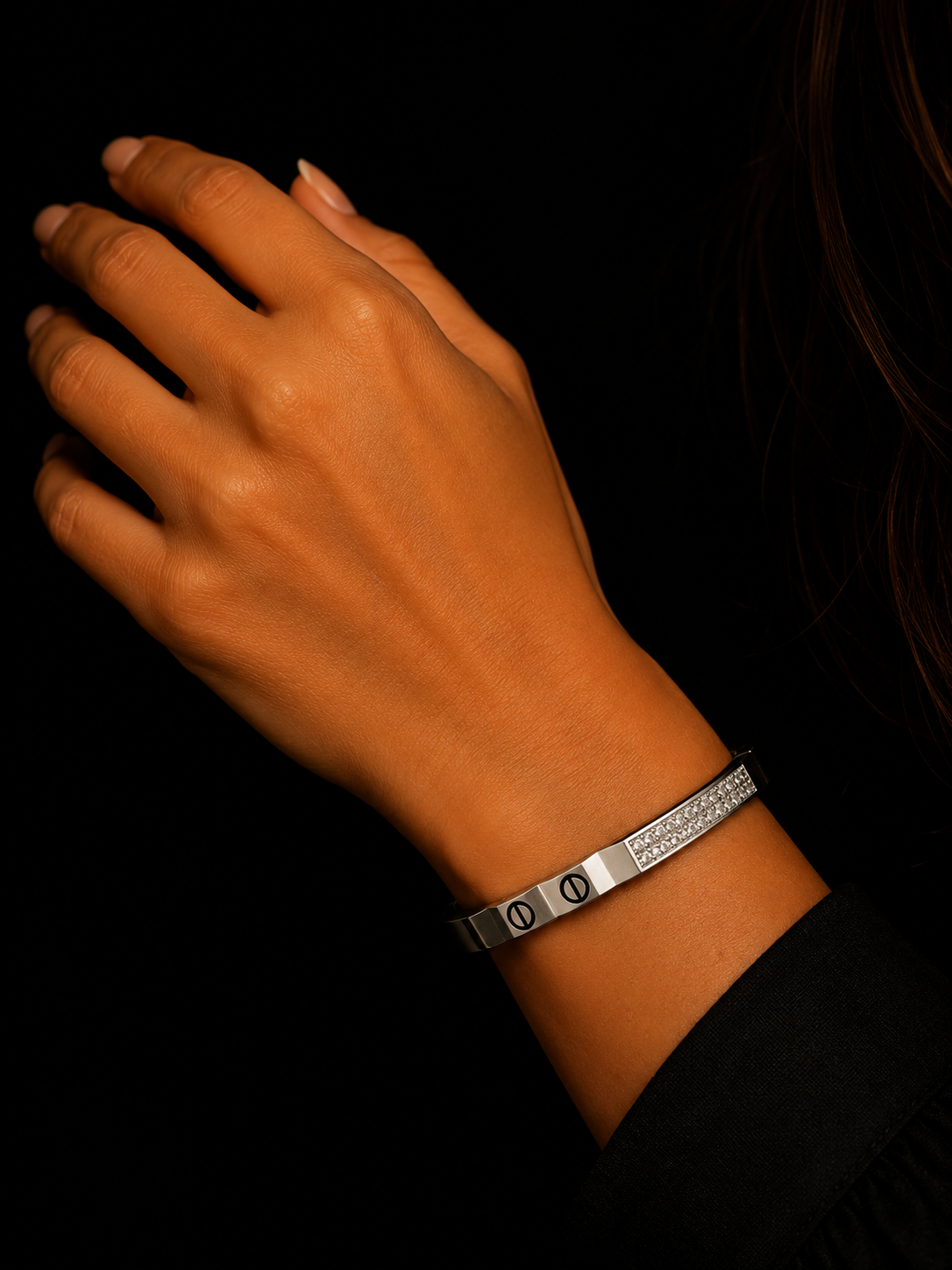 Silver Diamond Kada Style Bracelet