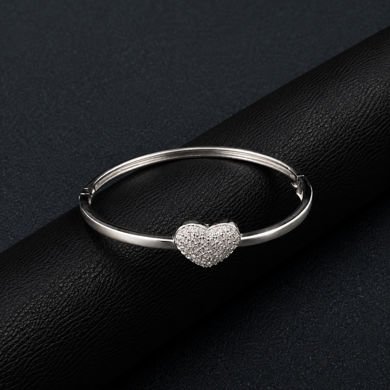 Silver Diamond Heart Kada Bracelet for Kids