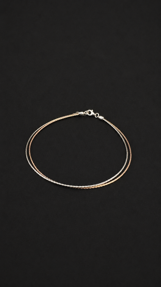 Silver & Rose Gold Wire Style Anklet