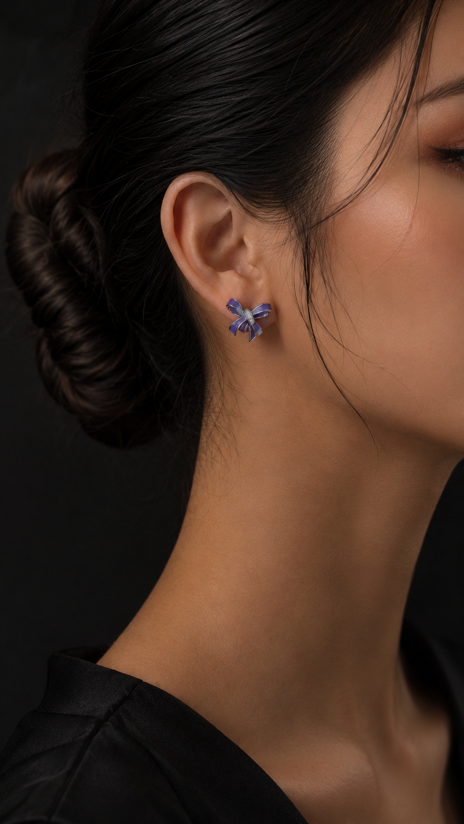 Silver Blue Bow Stud Earrings