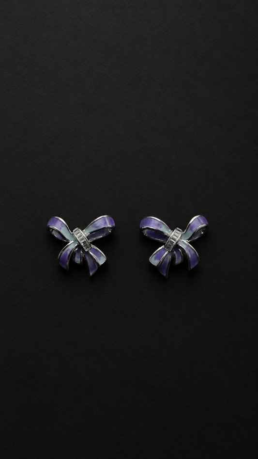 Silver Blue Bow Stud Earrings