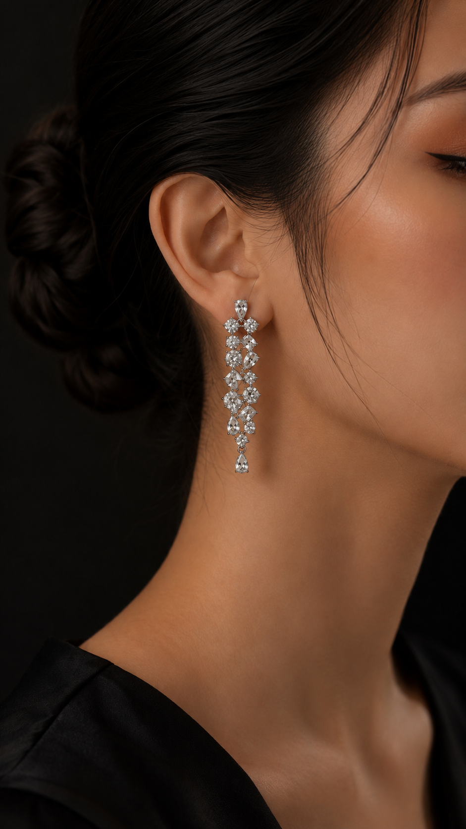 Silver Diamond Cluster Drop Earrings