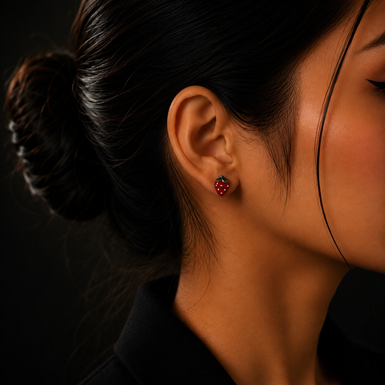 Silver Strawberry Stud Earrings for Women