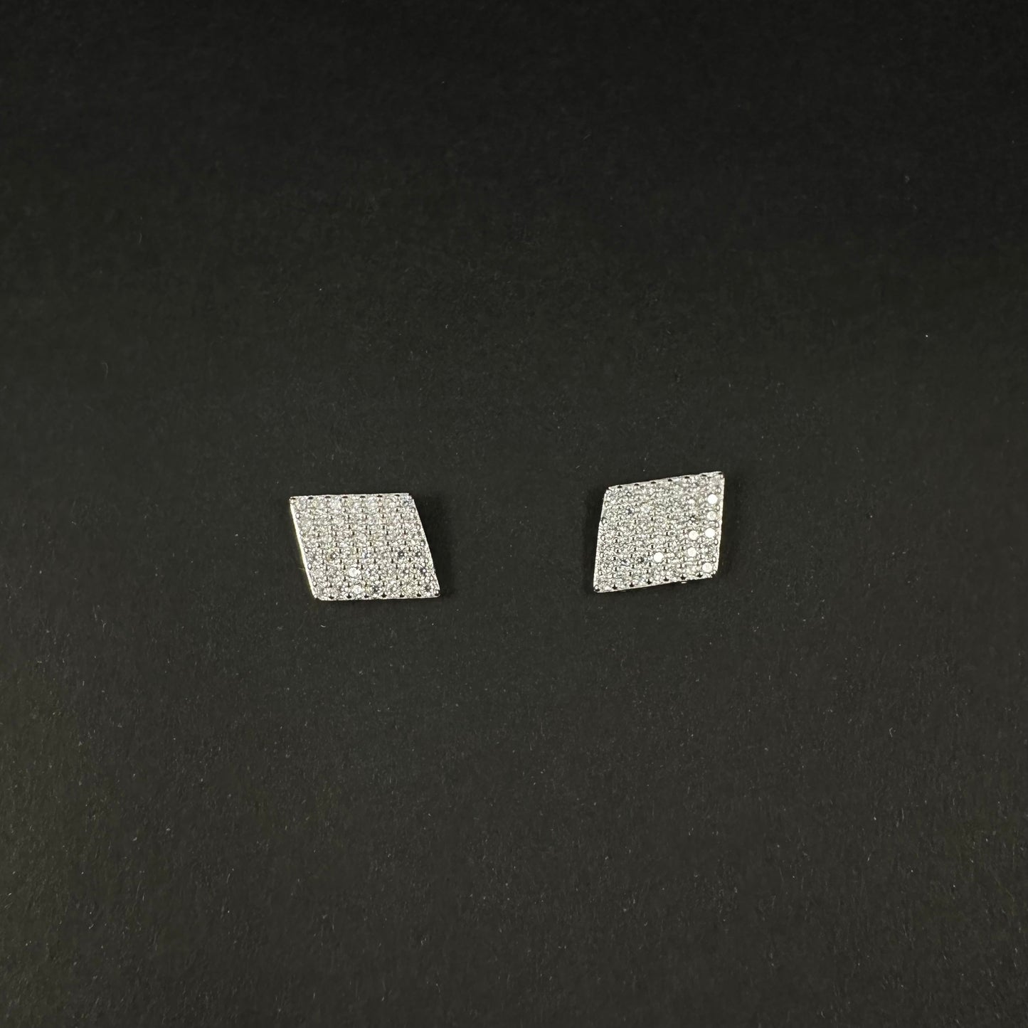Silver Square Pave Diamond Stud Earrings for Women