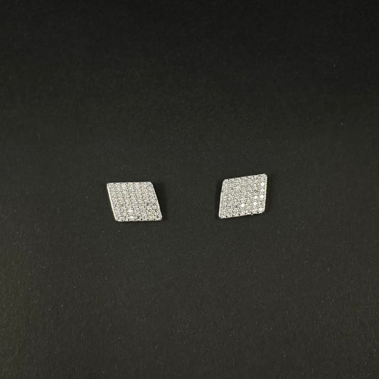 Silver Square Pave Diamond Stud Earrings for Women