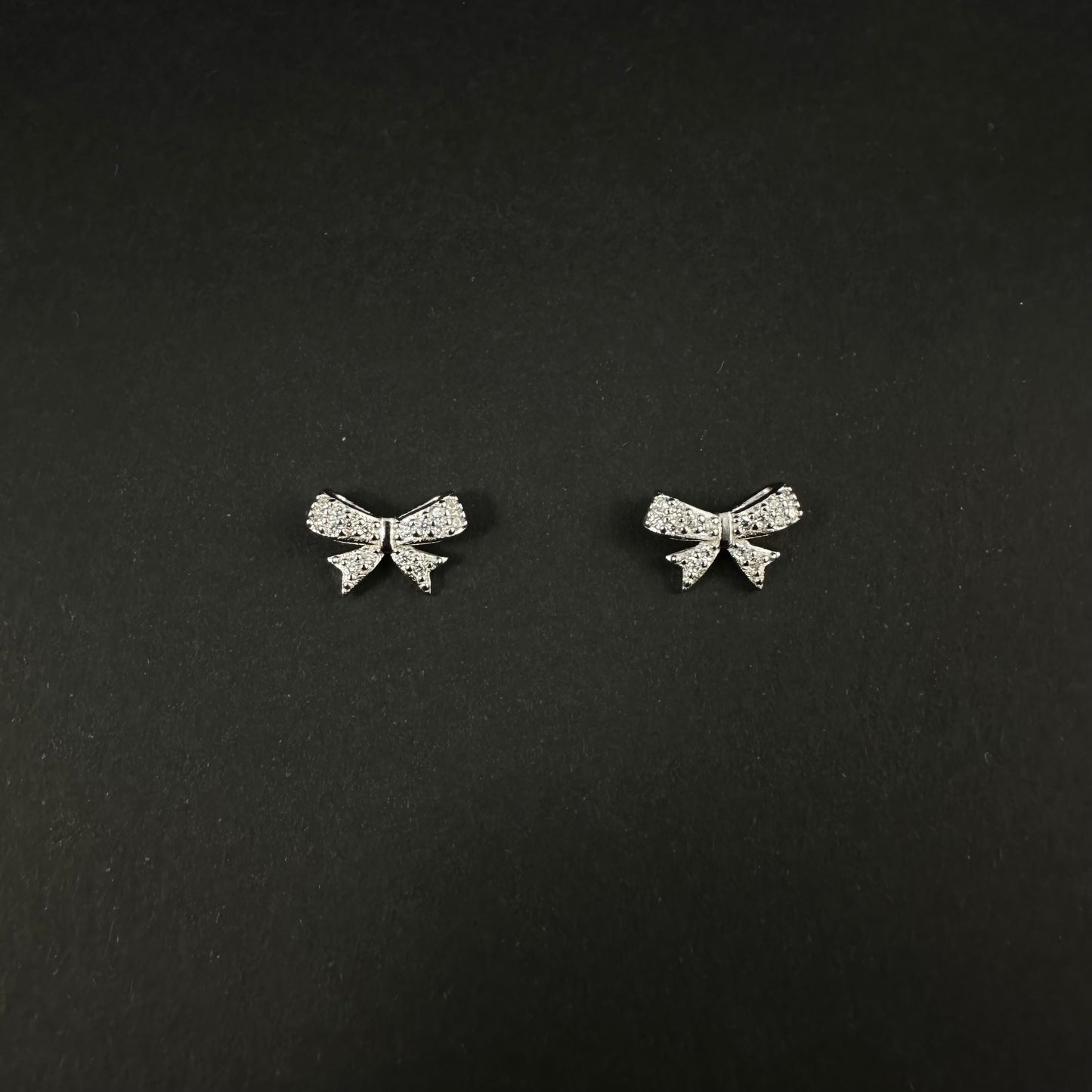 Silver Bow Diamond Stud Earrings for Women