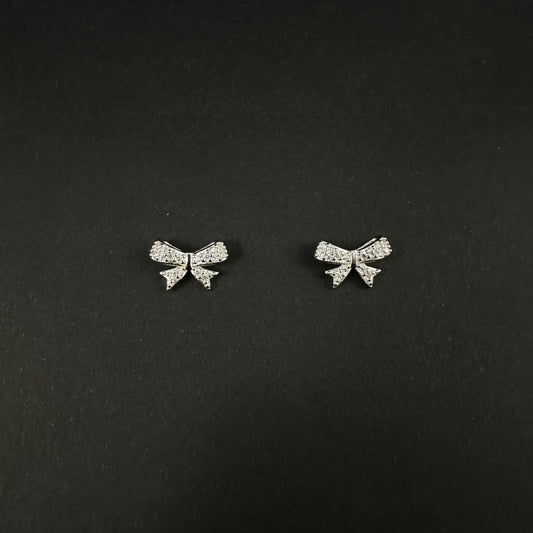 Silver Bow Diamond Stud Earrings for Women