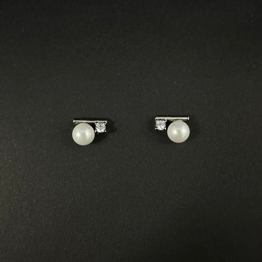 Silver Pearl Diamond Stud Earrings for Women
