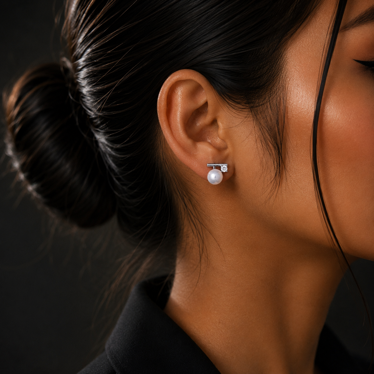 Silver Pearl Diamond Stud Earrings for Women